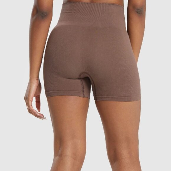 BNWT GYMSHARK Ribbed Cotton Seamless Shorts SOFT BROWN SZ S SOLD OUT - Picture 3 of 5